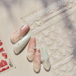 Lace Butterfly Hollow Out Fabric Romantic Flower Pattern Chic Adhesive Nail Art Sticker Rhinestone Manicure Decals Nail Supplies (ONLINE ORDER ONLY)