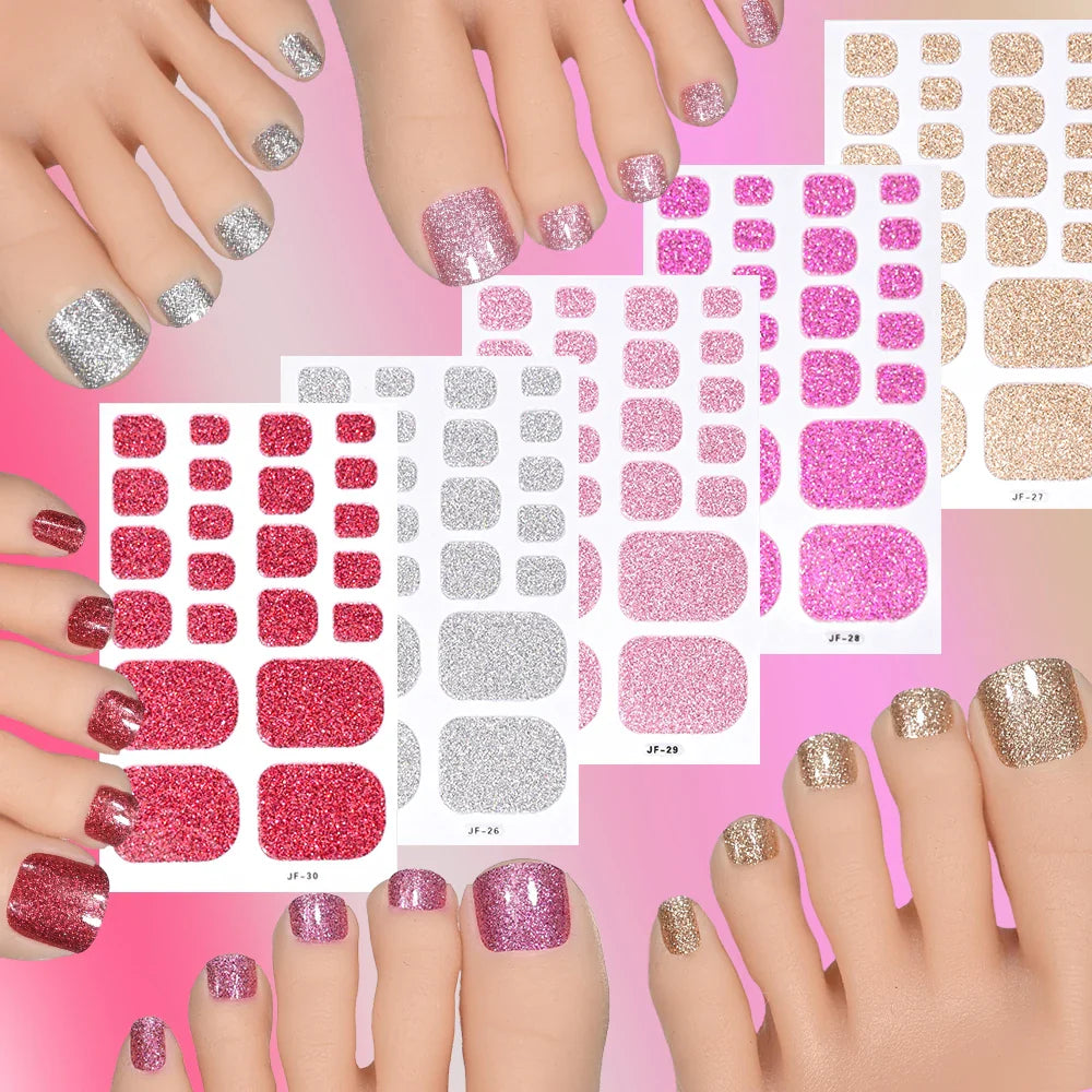 110Pcs 5Sheets Toe Nail Press On Nails Stickers Glitter Gradient Diamond Short Square Shape Toenails Wraps False Toe Nail Patch* (ONLINE ORDER ONLY)