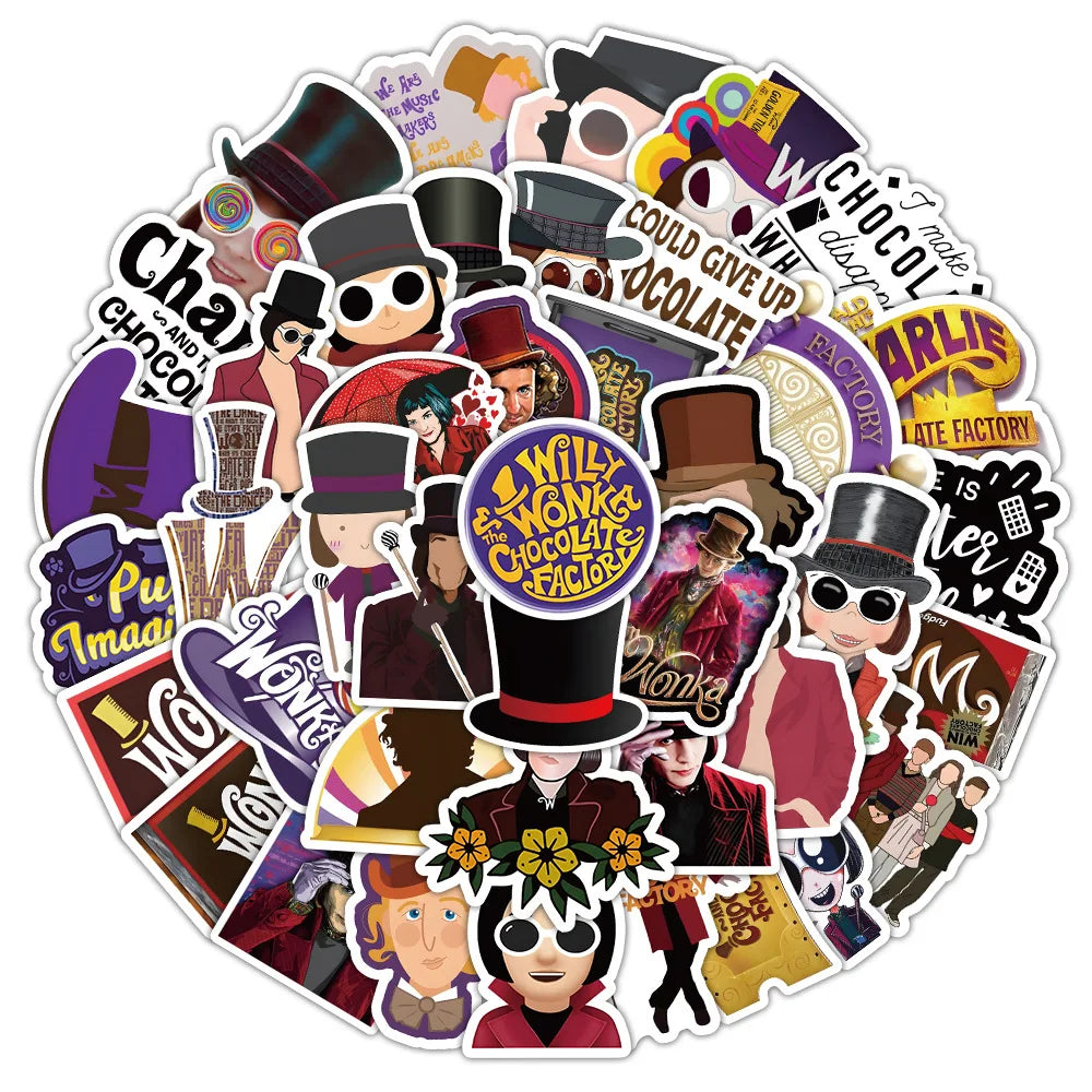 10/30/50PCS The Chocolate Factory Stickers Funny Cartoon Stciekrs Graffiti DIY Scrapbook Luggage Laptop Phone Car Bike Decals (ONLINE ORDER ONLY)