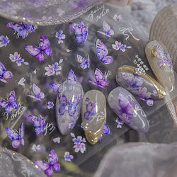Delicate Tender Purple Butterfly Seal Pattern Insect Shiny Golden Stroke Nail Art Decoration Sticker Dressy Laser Manicure Decal (ONLINE ORDER ONLY)