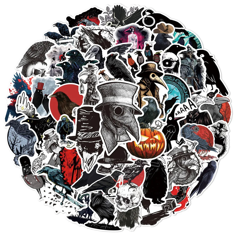 10/30/50PCS Horror Crow Gothic Witch Sticker Packs (ONLINE ORDER ONLY)
