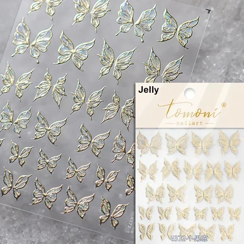Delicate Tender Purple Butterfly Seal Pattern Insect Shiny Golden Stroke Nail Art Decoration Sticker Dressy Laser Manicure Decal (ONLINE ORDER ONLY)