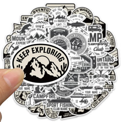 50Pcs Black and White Outdoor Sports Stickers Classic Car Motorcycle Skateboard Phone Laptop Adventure Stickers Wholesale (ONLINE ORDER ONLY)