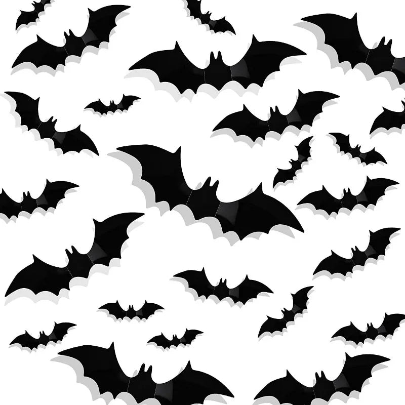 12Pcs/bag 3D Black Bat Wall Stickers Set Halloween Party Essentials for Home Room Decor Window Glass Art Decals Indoor Decor (ONLINE ORDER ONLY)