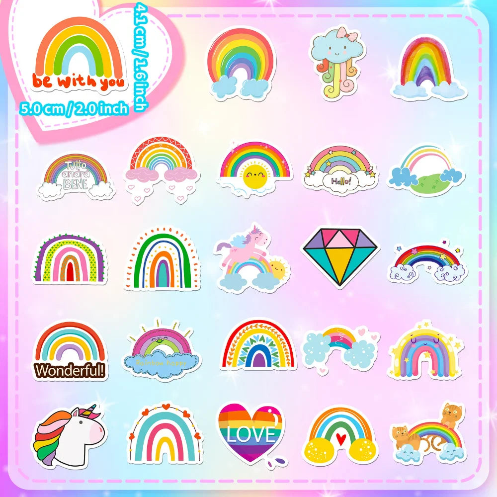 10/50Pcs Rainbow Bridge Cartoon Waterproof Stickers DIY Skateboard Fridge Motorcycle Luggage Cute Graffiti Sticker Decal Toy (ONLINE ORDER ONLY)