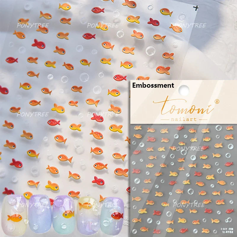 Lotus Flower Leaf Goldfish Ripple Wavelet Water Droplet Lotus Pond Brocaded Carp Self Adhesive Nail Art Stickers Manicure Decals (Online Order Only)