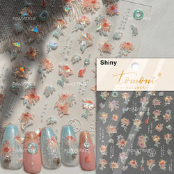 Spring Living Peach Blossom Flower Branch Petal Antique Soft Relief Adhesive Chinese Characters Nail Art Sticker Manicure Decals (ONLINE ORDER ONLY)