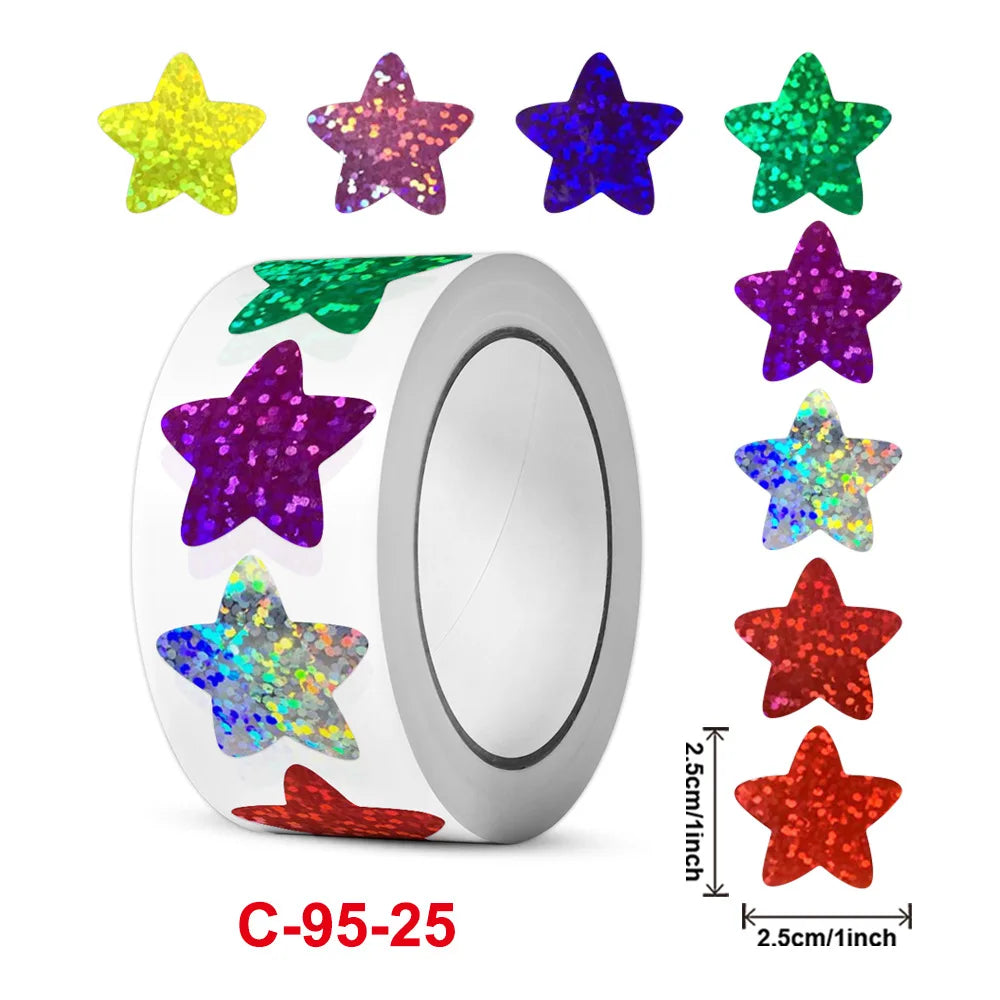 50-500pcs Laser Cartoon Shiny Star Reward Stickers Corlorful Adhesive Stickers Reward Chart Decorative Toy Gifts Sticker Labels (ONLINE ORDER ONLY)