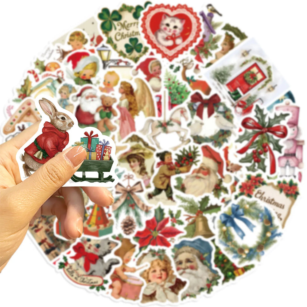 56Pcs Romantic Christmas Stickers Crafts Scrapbooking Book Label Decorative Christmas Tree Sticker DIY Stationery Notebook (ONLINE ORDER ONLY)