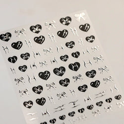 Black Silver Bowknot Love Heart Lace Irregular Line Lava Chic Self Adhesive Nail Art Stickers Embossed Reliefs Manicure Decals (Online Order Only)