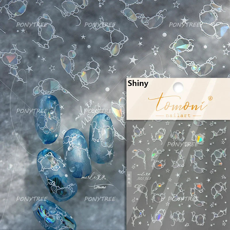 Ocean Elements Starry Sea Shoal of Fish School Water Bubbles Water Bubbles Adhesive Nail Art Decoration Sticker Manicure Decals (Online Order Only)