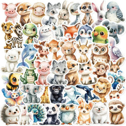 Cartoon Animal Watercolor Stickers for Laptop, Luggage, Water Bottle - 10/30/50pcs (Online Order Only)