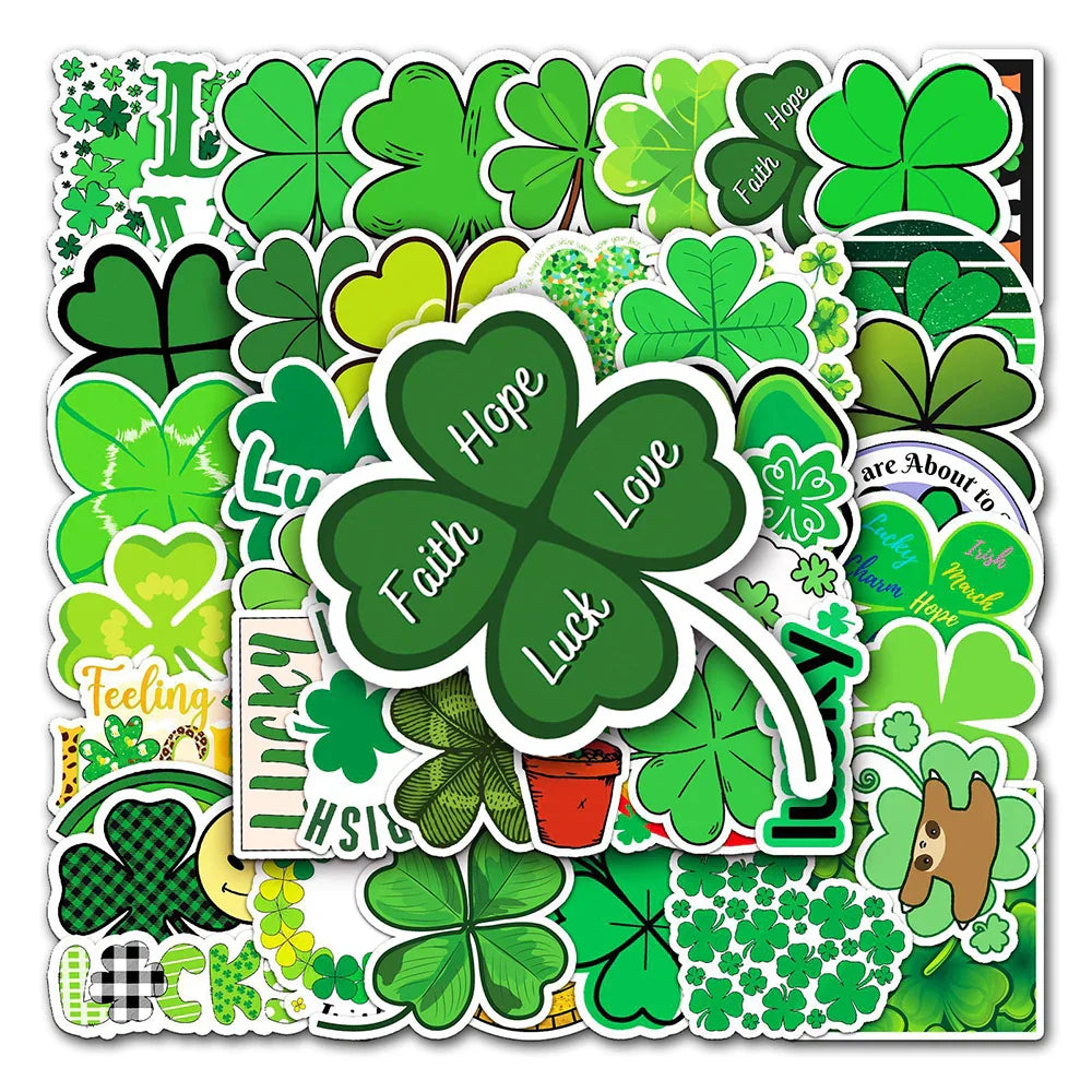 Four Leaf Clover Stickers 10/30/50PCS Lucky Hope Faith Love Decals for Kids Toys Skateboard Luggage (ONLINE ORDER ONLY)