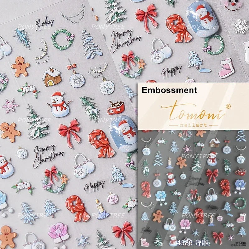 Crystal Ball Santa Claus Snowman Bowknot Red Christmas Tree Bell Socks Self Adhesive Nail Art Stickers Snowflake Manicure Decals (ONLINE ORDER ONLY)