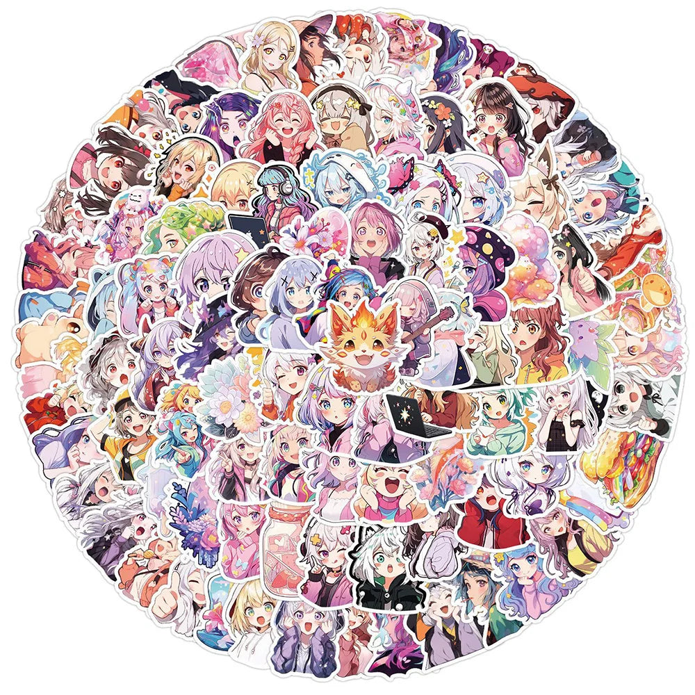 Kawaii Anime Girl Stickers Waterproof Decals for Laptop, Fridge, Scrapbook, Water Bottle - 10/30/50/100pcs (Online Order Only)