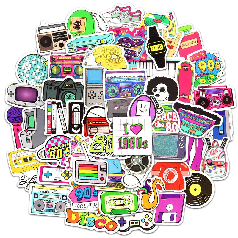 70 PCS 80s 90s Style Stickers Wall Stickers for Bedroom Closet Cool 80s Party Supplies Decor Sticker Decals Cute Home Decoration (ONLINE ORDER ONLY)