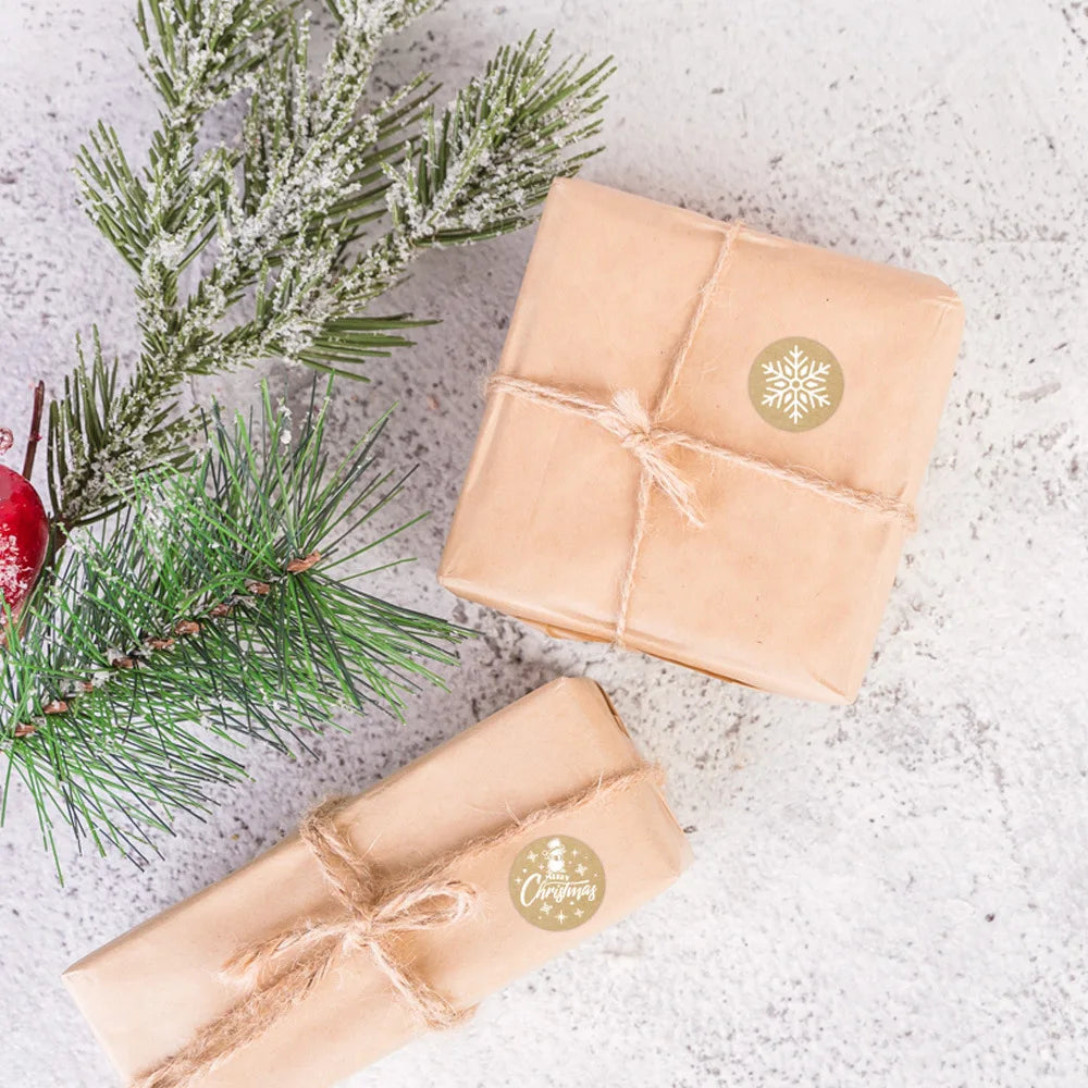 100-500pcs Kraft Paper Christmas Stickers New Year Thank You Stickers Christmas Decoration  For Card Gift Box Package 1inch (ONLINE ORDER ONLY)