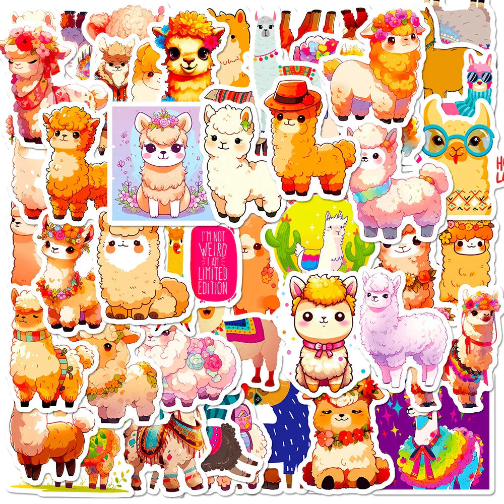 Cute Alpaca Cartoon Stickers 10/30/50pcs Waterproof for Laptop, Luggage, Phone, Guitar (Online Order Only)
