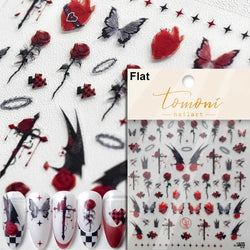 Cat Eye Halloween Terror Spider Cross Rose Love Heart Flower Snake Web Candy Bunny Thrilling Nail Art Stickers Manicure Decals (Online Order Only)