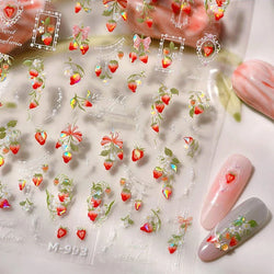 Strawberry Retro Lace Border  Flower Lovely Fruit Pearl Pendant Leaves Self Adhesive Nail Art Stickers Manicure Decal Wholesale (Online Order Only)