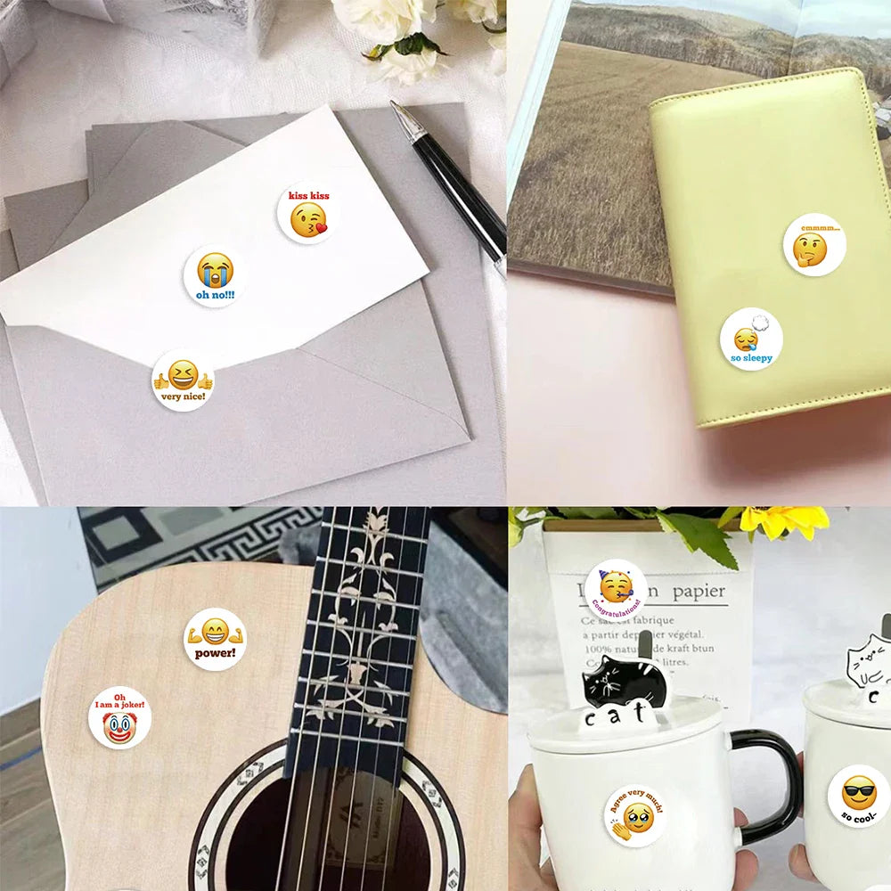 500Pcs/Roll Cartoon Funny Smile Face Expression Reward Stickers 10 Designs Round For PC Pad Fridge Gift Diy Decor Sticker (Online Order Only)