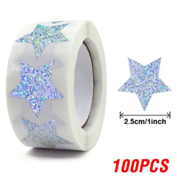 100-500pcs Holographic Star Reward Stickers Corlorful Adhesive Star Stickers Reward Chart Decorative Toy Gifts Sticker Labels (ONLINE ORDER ONLY)