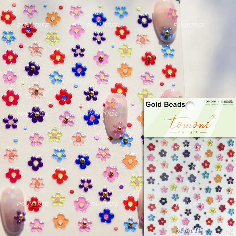 Peach Blossom Gradual Pink Petal Flower Line Bowknot Hot Stamping Halo Dyeing Delicate Adhesive Nail Art Sticker Manicure Decals (ONLINE ORDER ONLY)