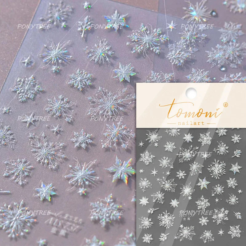 Shiny Pink Silver Hot Stamping Snow Adhesive Nail Art Sticker Snowflake Rhinestone Manicure Decal Nail Supplies for Professional (Online Order Only)