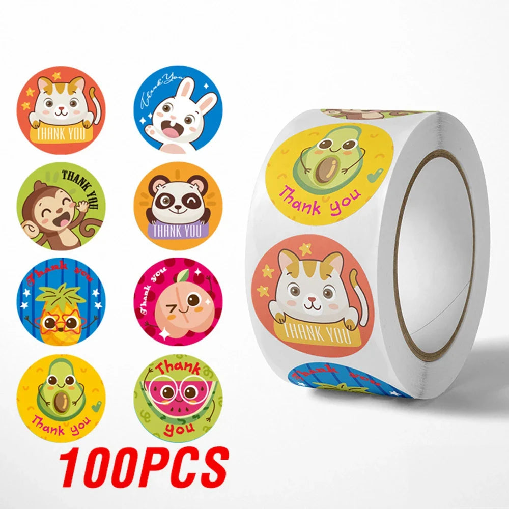100-500pcs Cartoon Cat Stickers Round Adhesive Labels For Student Teacher Prize Business Gift Wraps Decorative Stickers (ONLINE ORDER ONLY)