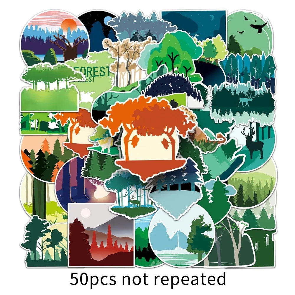 50Pcs Cartoon Trees Plants Forest Stickers for Phone Laptop Stationery Scrapbooking Material Children Sticker Craft Supplies (ONLINE ORDER ONLY)
