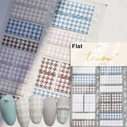 Geometric French Style Colorful Square Grid Rhombus Line Stripe Bowknot 3D Self Adhesive Nail Art Stickers Shiny Manicure Decals (ONLINE ORDER ONLY)