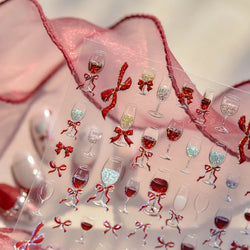 Sexy Red Grape Wine Bowknot Cocktail Goblet Cup Soda Liquid Shiny Sparkling Self Adhesive Nail Art Stickers 3D Manicure Decals (ONLINE ORDER ONLY)