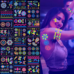 1pc Bohemia Fluorescent Sticker Luminous Temporary Tattoos Stickers UV Glow Fluorescent Tattoo Waterproof For Body Art Decals *& (Online Order Only)