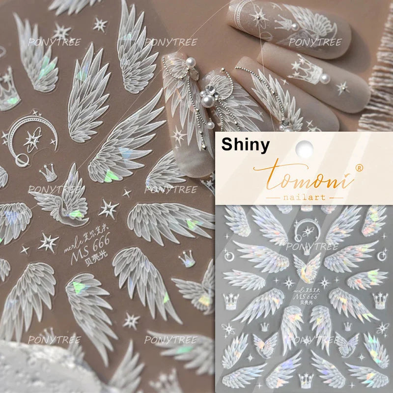Transparent Purple Pink Gradient Wing Pinion Feather Housefly Wings Shiny Adhesive Nail Art Decoration Stickers Manicure Decals (ONLINE ORDER ONLY)