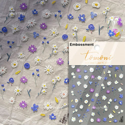 Embossed Shiny Vigor Sunflower Turnsole Vitality Butterfly Daisy Oil Painting Plant 5D Adhesive Nail Art Sticker Manicure Decals (ONLINE ORDER ONLY)