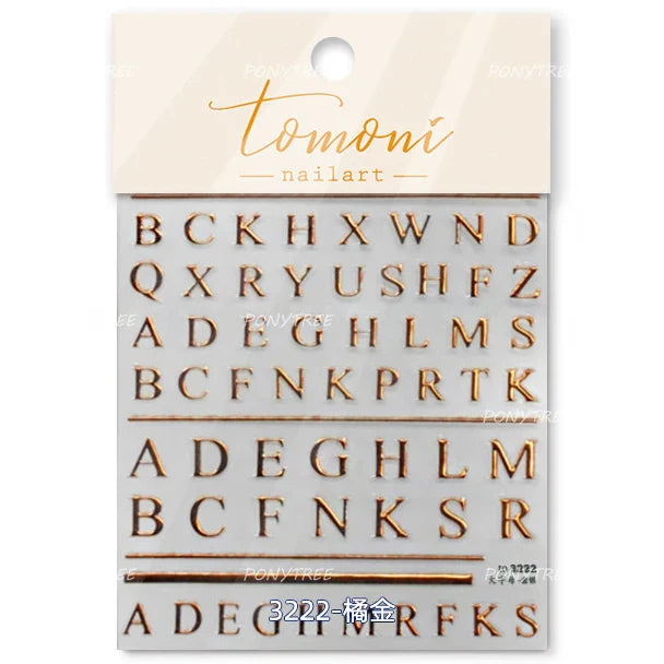 Romantic White Black Capital English Letters Chic Gold Punk Colorful Stamp Word 3D Self Adhesive Nail Art Sticker Manicure Decal (ONLINE ORDER ONLY)