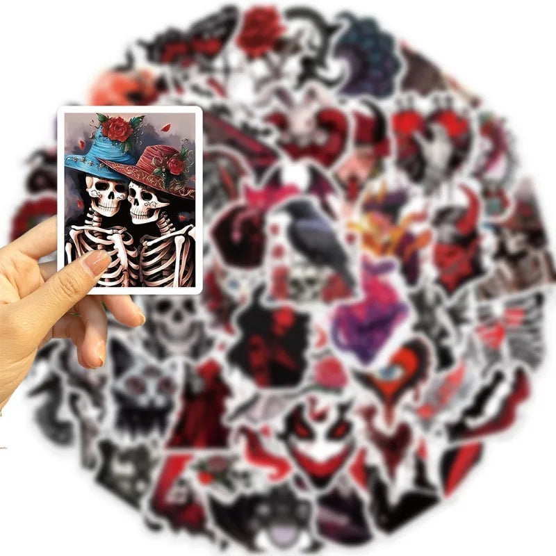 10/25/50pcs Red Gothic Horror Skeleton and Scary Devil Demons Sticker Packs (ONLINE ORDER ONLY)