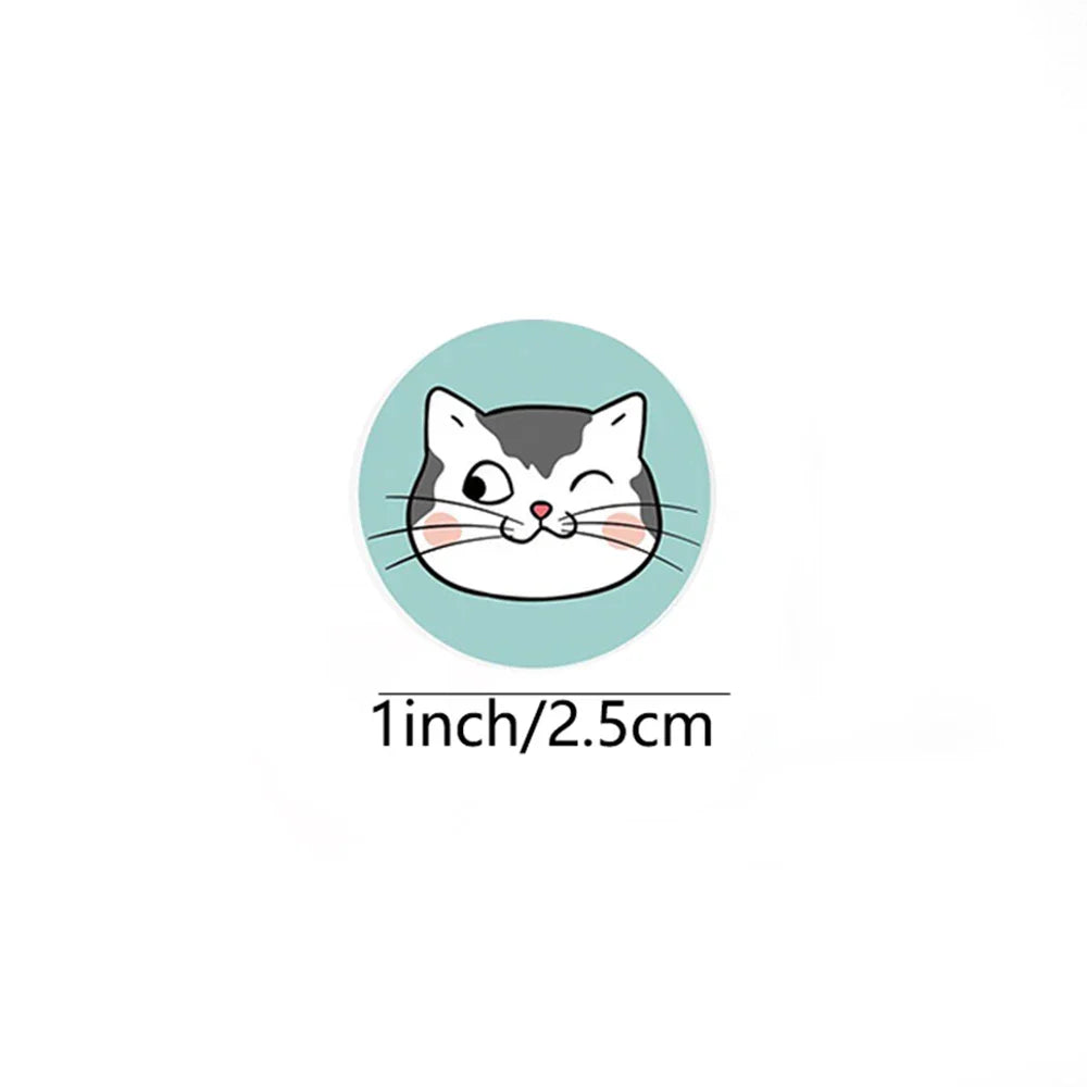 100-500pcs Cartoon Cat Stickers Round Adhesive Labels For Student Teacher Prize Business Gift Wraps Decorative Stickers (ONLINE ORDER ONLY)