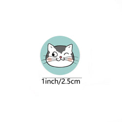 100-500pcs Cartoon Cat Stickers Round Adhesive Labels For Student Teacher Prize Business Gift Wraps Decorative Stickers (ONLINE ORDER ONLY)