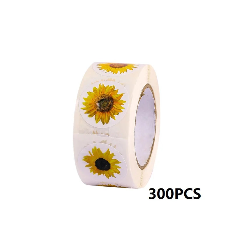 100-500PCS Sunflowers Stickers Packaging Stickers Roll Home Made Small Lables for Kids Pack Rolling Stickers Photocard Decor (ONLINE ORDER ONLY)