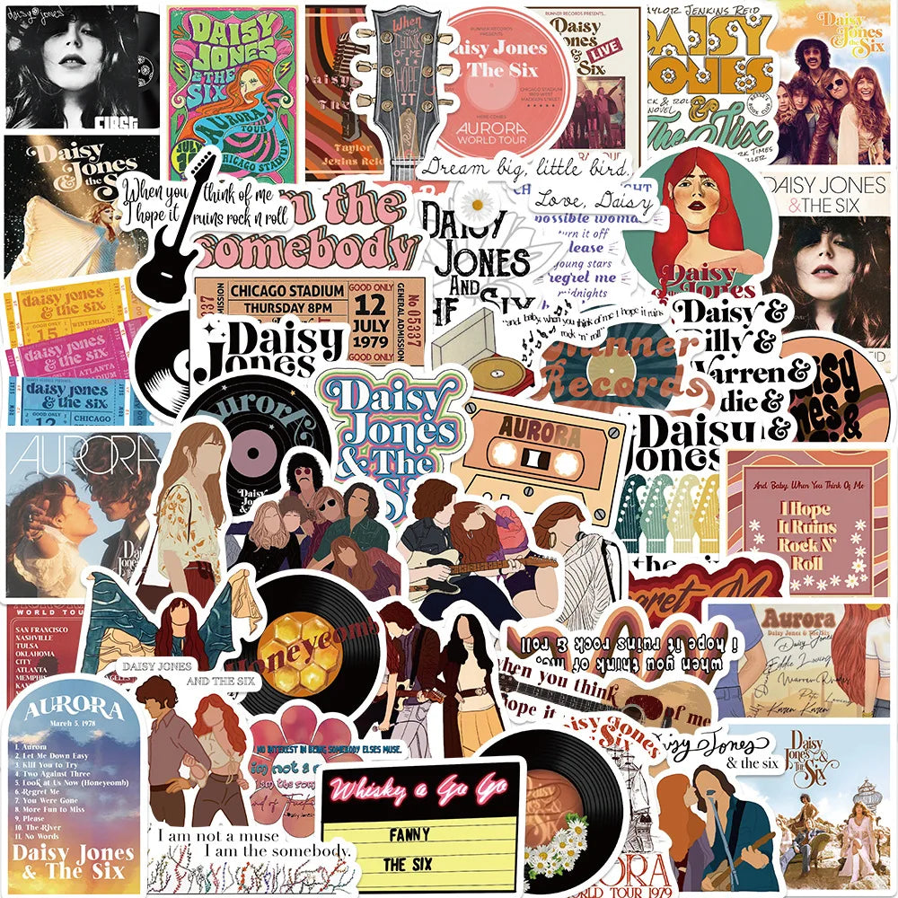 10/50Pcs Daisy Jones The Six Stickers Aesthetic DIY Laptop Stationery Luggage Waterproof Vintage Sticker 2023 (ONLINE ORDER ONLY)