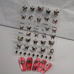 1pcs Butterfly Floral Nail Art Stickers Magic Shell Light Laser Black/White Nail Decoration Butterfly Slider Manicure Ornaments* (Online Order Only)