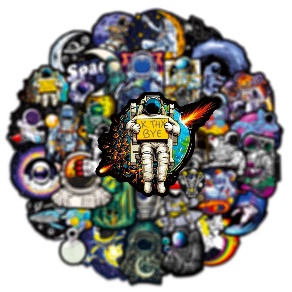 10/30/50PCS Outer Space Astronaut Graffiti Stickers Cartoon Decal DIY Skateboard Phone Motorcycle PVC Waterproof Kid Sticker Toy (Online Order Only)