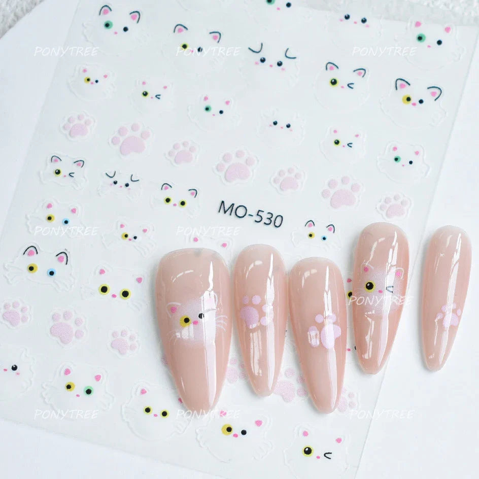 Lovely Cartoon Halo Dyeing Cat Bowkbot Paw Kitten Star Love Charming Self Adhesive Nail Art Sticker Cute Animals Manicure Decal (ONLINE ORDER ONLY)