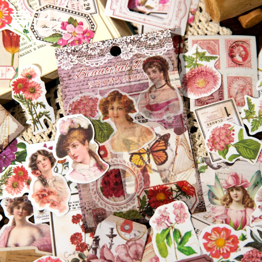 100Pcs/pack Retro Manor Poets Series Material Paper Decorative Stationery Art stickers Scrapbooking Lable Journal Planner (ONLINE ORDER ONLY)