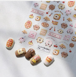 Toast Butter Brioche Bread Dim Sum Cookie Cherry Pudding Food Fork Doughnut Relief Adhesive Nail Art Stickers Manicure Decals (ONLINE ORDER ONLY)