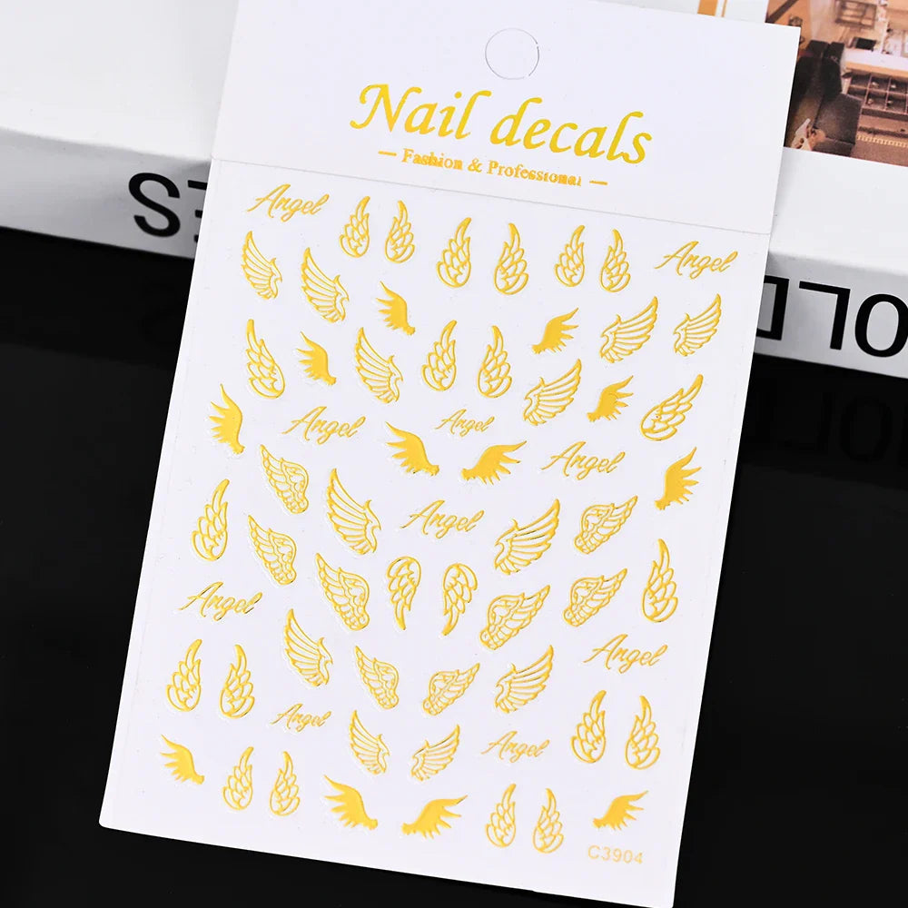 Gold Silver Wing Nail Art Stickers 3D Metal Chain Heart Love Sun Moon Star Gel Polish Adhesive Manicure Slider Decor Accessories (ONLINE ORDER ONLY)