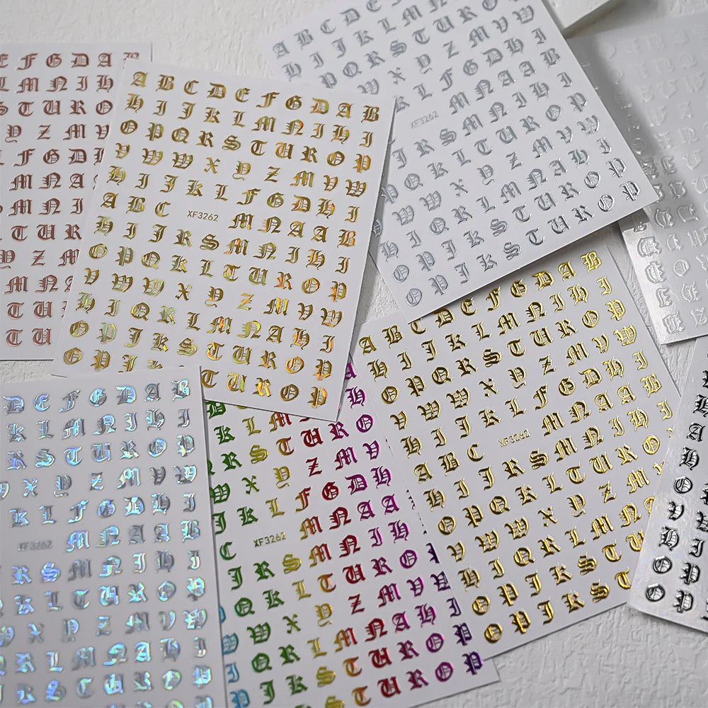 8pcs Gothic Alphabet Design Nail Art Stickers Retro English Letter Nail Art Stickers 3D Self-Adhesive Designs Nail Art Supplies* (Online Order Only)
