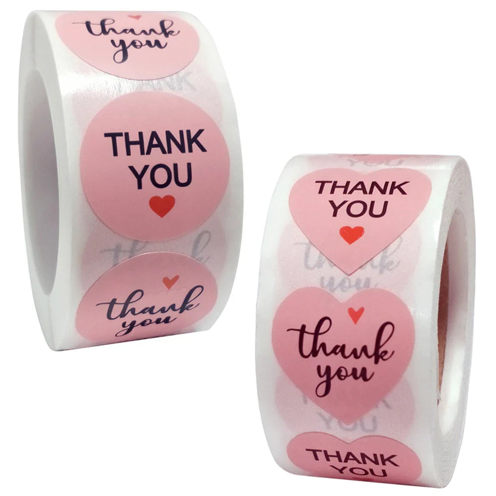 500pcs/roll Heart Stickers Thank You Stickers For Business Merci Packaging Stickers Rolling Love For Packaging Decoration (ONLINE ORDER ONLY)