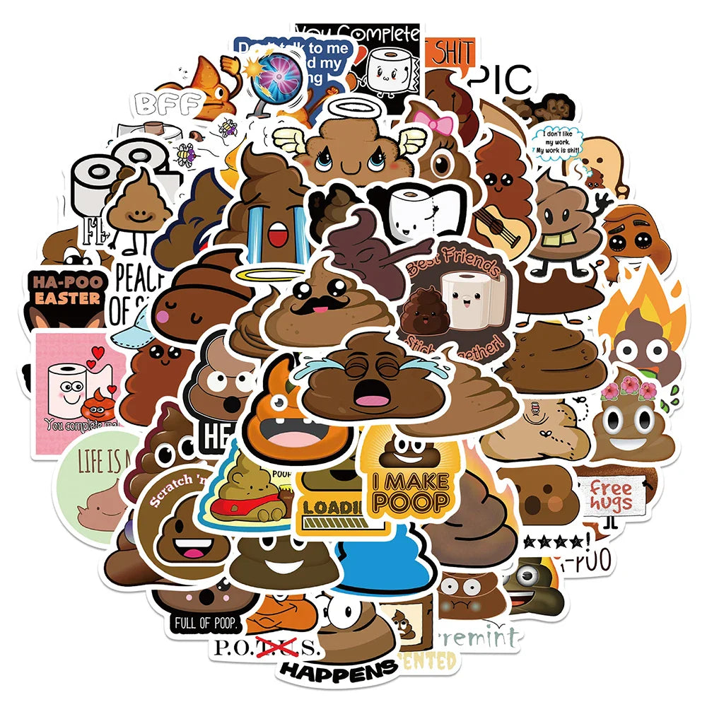 Funny Poop Meme Cartoon Waterproof Stickers for Skateboard, Fridge, Guitar, Laptop, Motorcycle - 10/30/60PCS (Online Order Only)